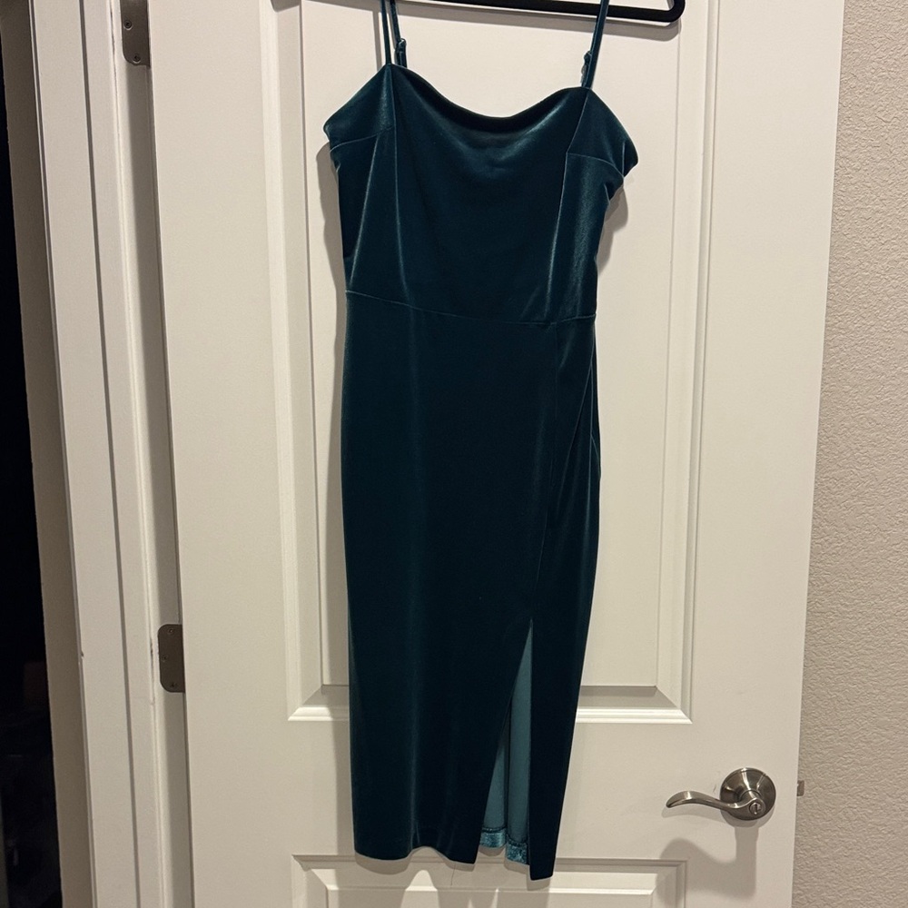 Express Teal Velvet Midi Dress